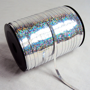 Glittering silver curling ribbon