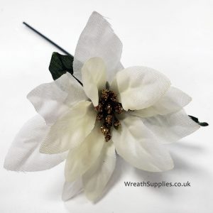 White silk poinsettia wreath pick